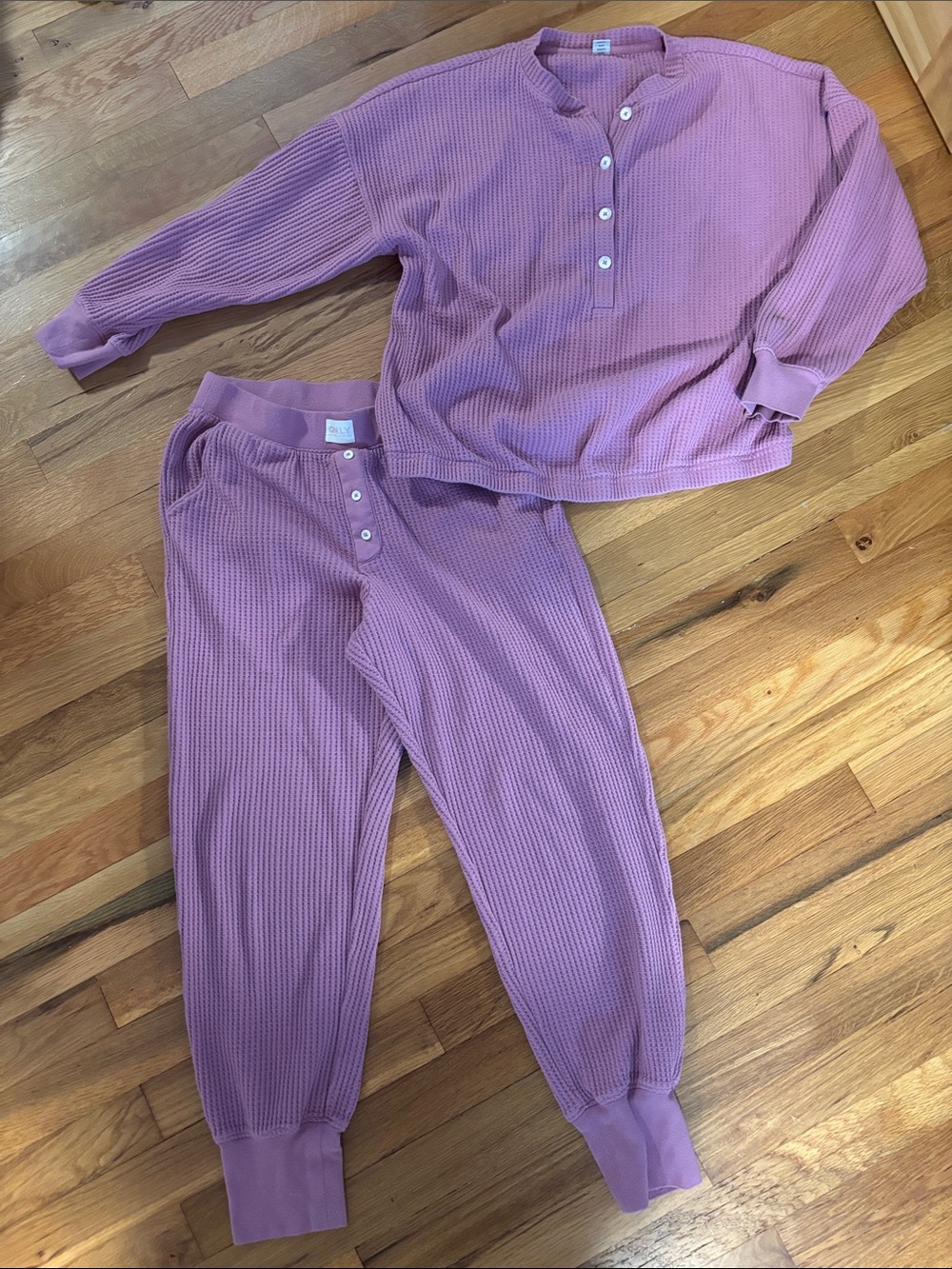 Only Lavender Waffle Henley Pajama Set